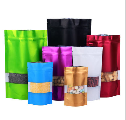 Yüksek Bariyerli Alüminyum Folyo Torbalar 18 * 26cm Pencereli Stand Up Plastik Baskılı Kese