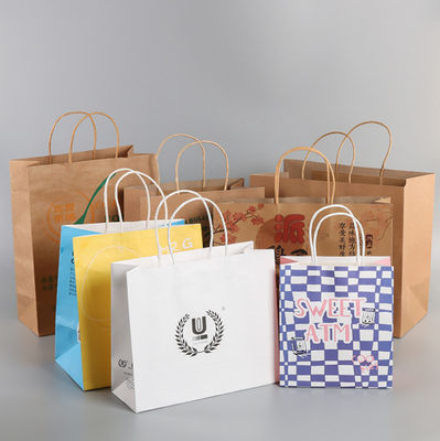 28*22cm logo baskılı çevre dostu kahverengi gravür kraft kağıt torbalar