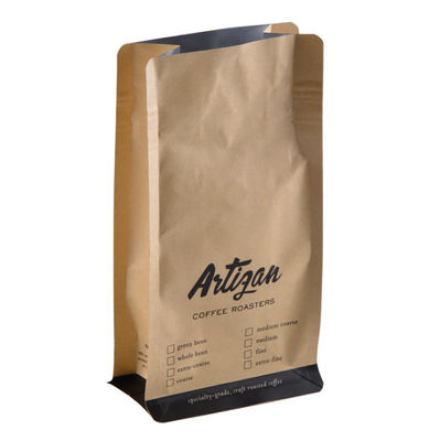 Kilitli Düz Tabanlı Kahve Poşetleri 50g-15kg Kapasiteli Kraft Kağıt Valfli