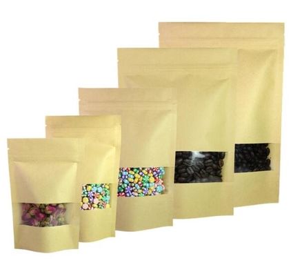 Stand Up Doypack Isı Yalıtımlı Kahverengi Kraft Kağıt Ambalaj Torbaları Mat Pencereli Çok Boyutlu